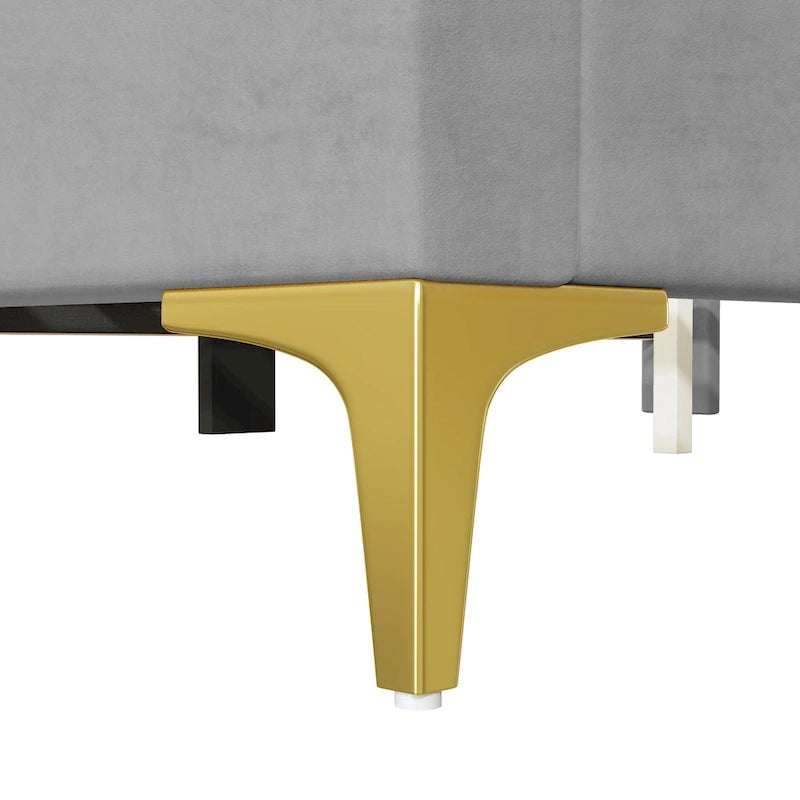 Upholstered Platform Bed with Classic Semi-circle Shaped headboard and Mental Legs