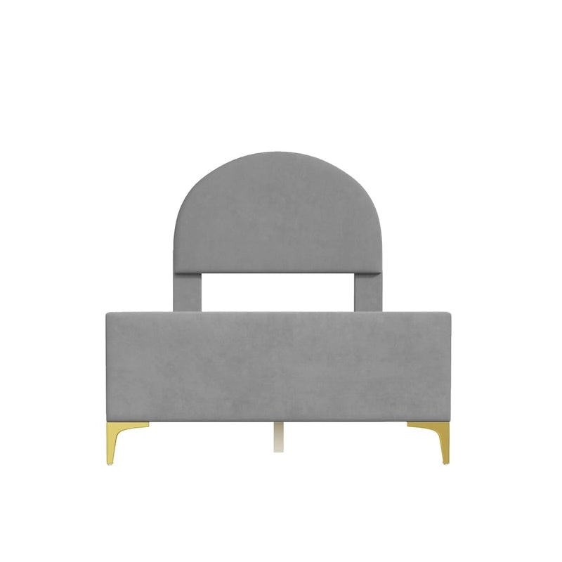 Upholstered Platform Bed with Classic Semi-circle Shaped headboard and Mental Legs