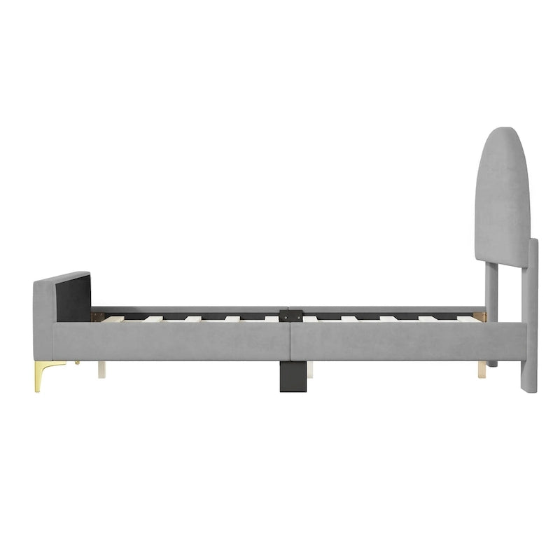Upholstered Platform Bed with Classic Semi-circle Shaped headboard and Mental Legs
