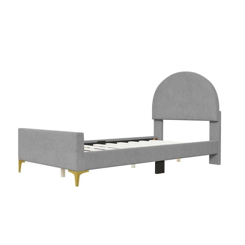 Upholstered Platform Bed with Classic Semi-circle Shaped headboard and Mental Legs