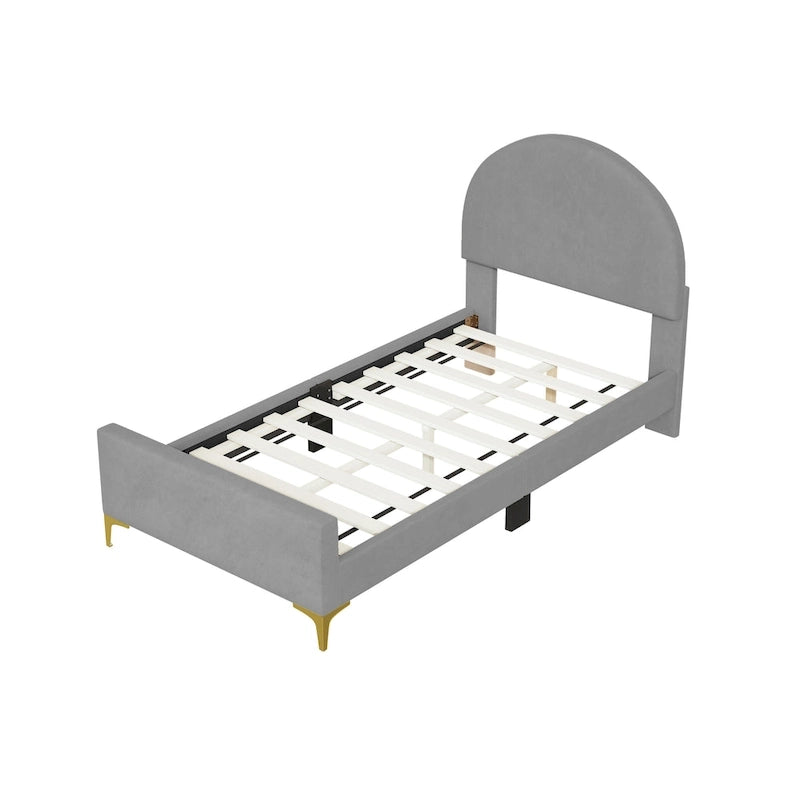 Upholstered Platform Bed with Classic Semi-circle Shaped headboard and Mental Legs