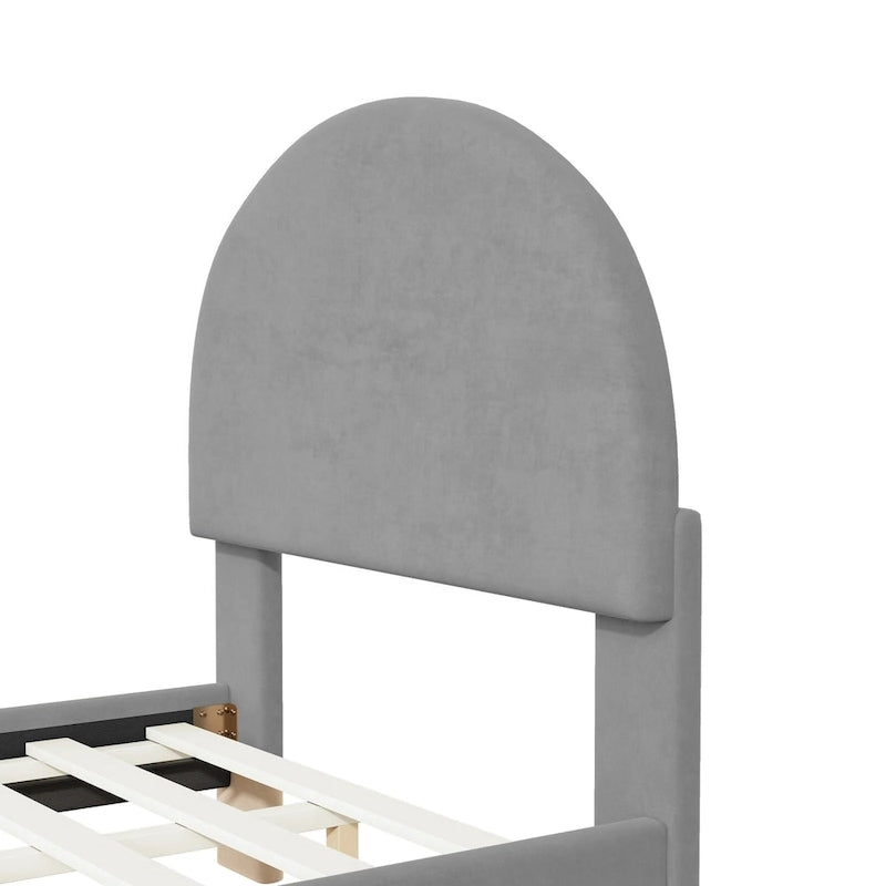 Upholstered Platform Bed with Classic Semi-circle Shaped headboard and Mental Legs