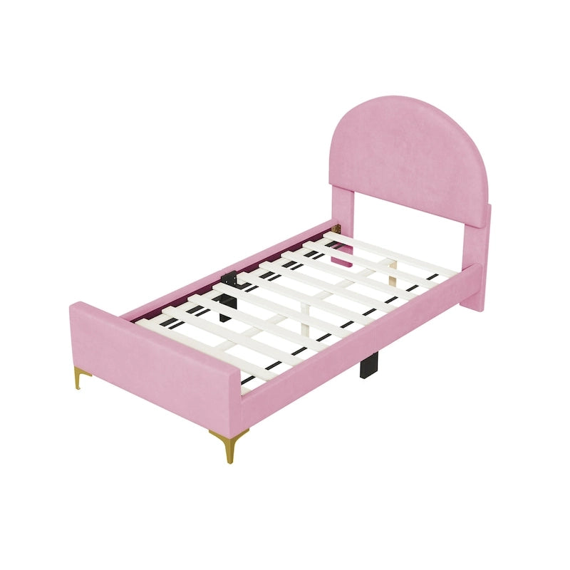 Upholstered Platform Bed with Classic Semi-circle Shaped headboard and Mental Legs