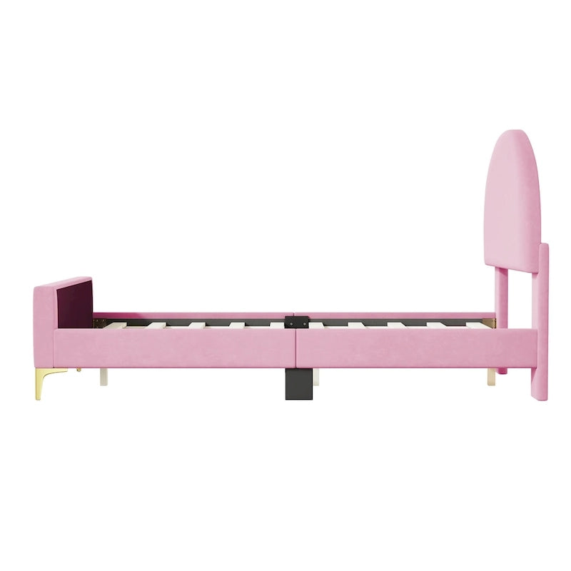 Upholstered Platform Bed with Classic Semi-circle Shaped headboard and Mental Legs
