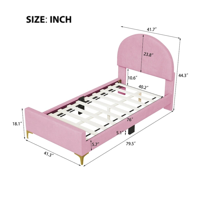 Upholstered Platform Bed with Classic Semi-circle Shaped headboard and Mental Legs