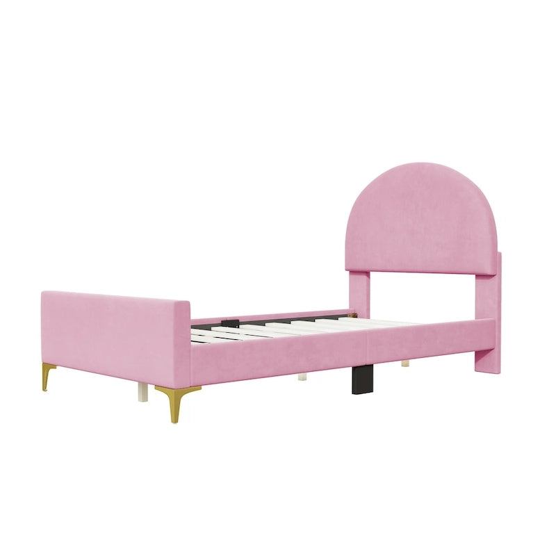 Upholstered Platform Bed with Classic Semi-circle Shaped headboard and Mental Legs