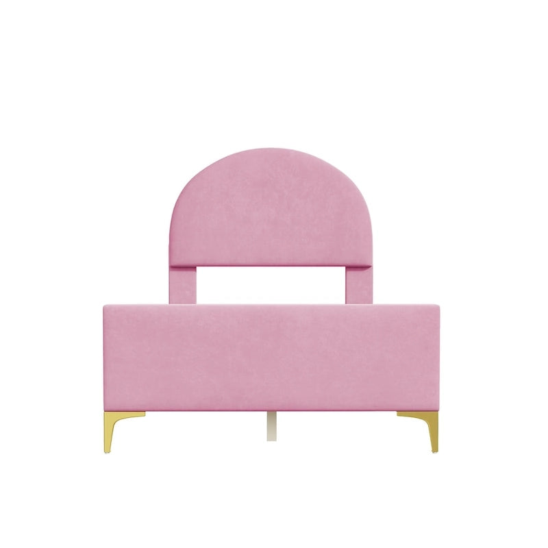 Upholstered Platform Bed with Classic Semi-circle Shaped headboard and Mental Legs