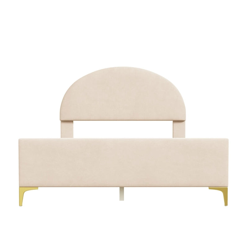 Upholstered Platform Bed with Classic Semi-circle Shaped headboard and Mental Legs