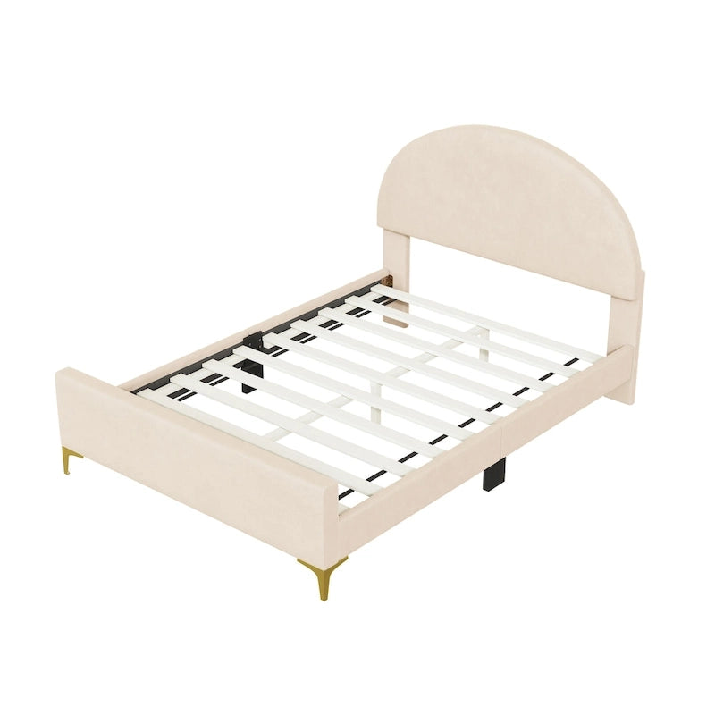 Upholstered Platform Bed with Classic Semi-circle Shaped headboard and Mental Legs