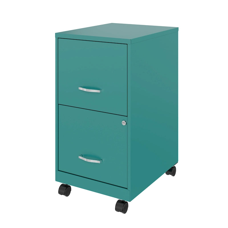 Space Solutions 18 2 Drawer Mobile Smart Vertical File Cabinet, Teal