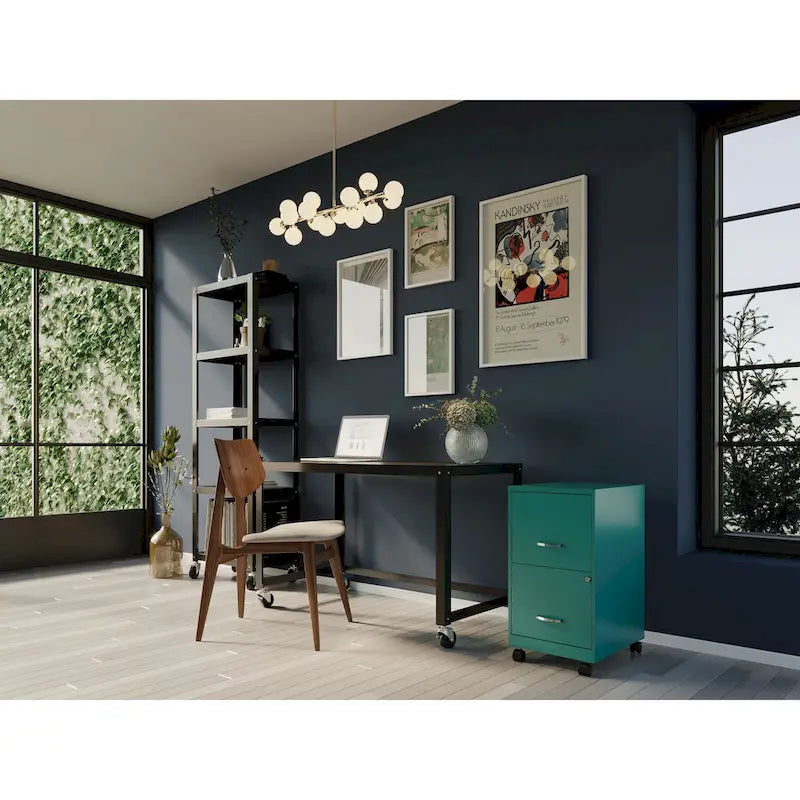 Space Solutions 18 2 Drawer Mobile Smart Vertical File Cabinet, Teal