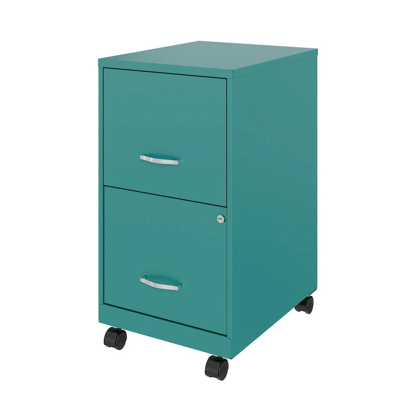Space Solutions 18 2 Drawer Mobile Smart Vertical File Cabinet, Teal