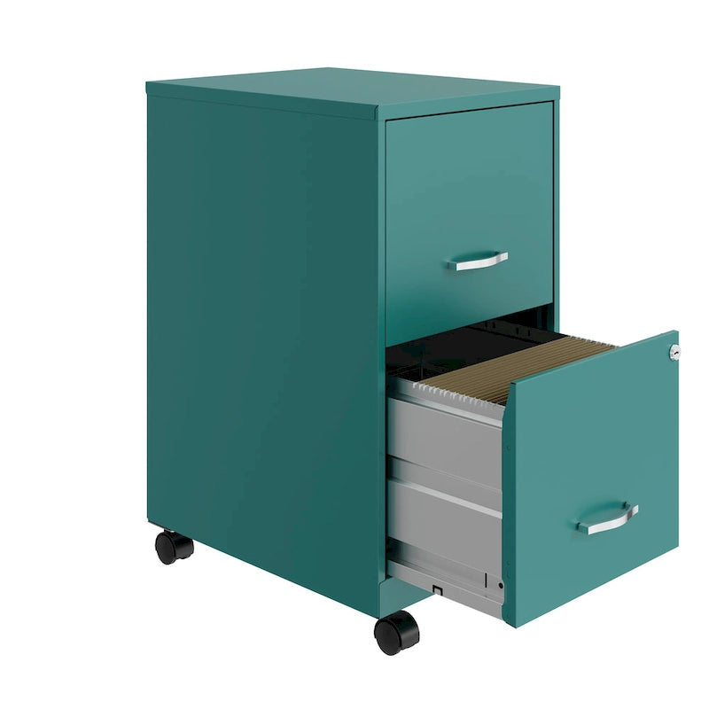 Space Solutions 18 2 Drawer Mobile Smart Vertical File Cabinet, Teal