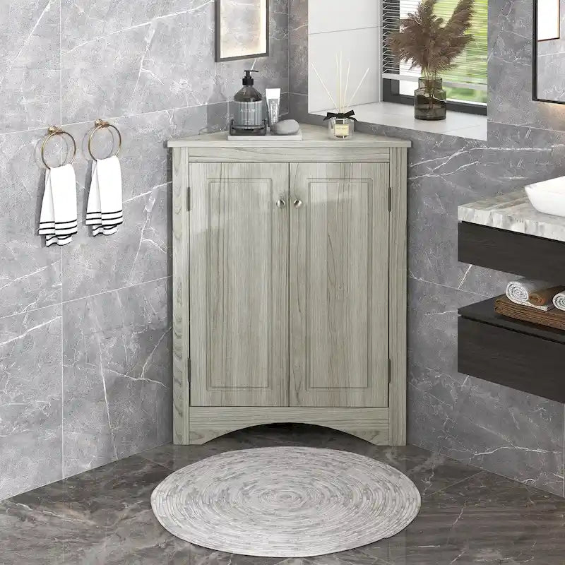 17.2 in. W x 17.2 in. D Triangle Bathroom Storage Cabinet with Adjustable Shelves