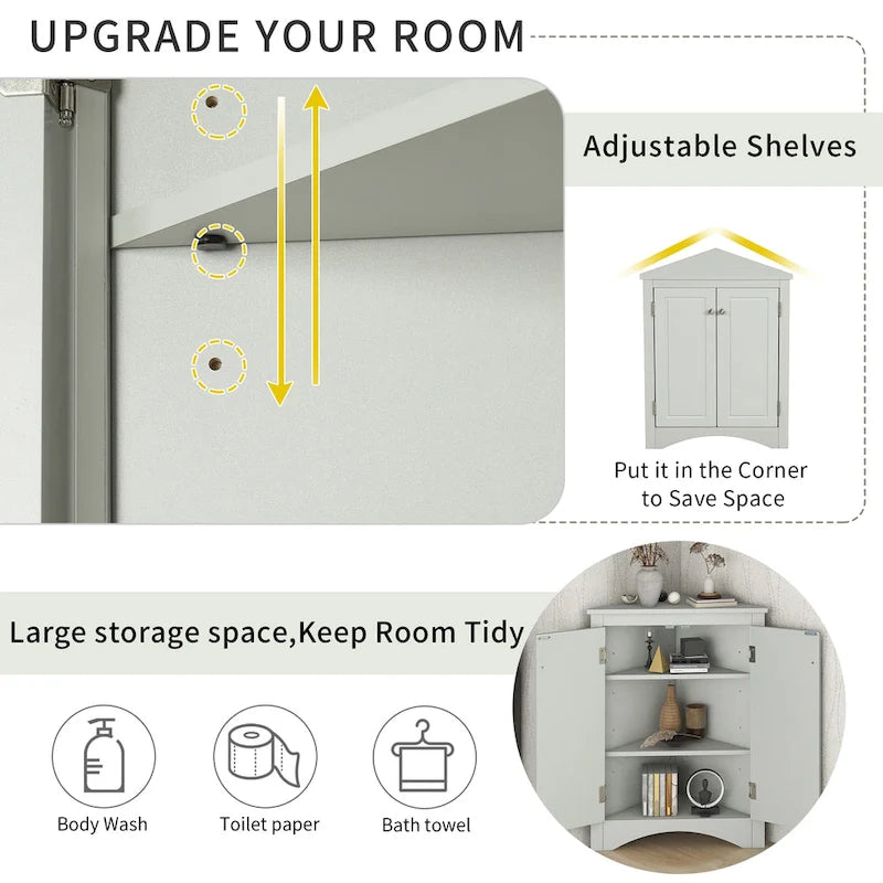 17.2 in. W x 17.2 in. D Triangle Bathroom Storage Cabinet with Adjustable Shelves