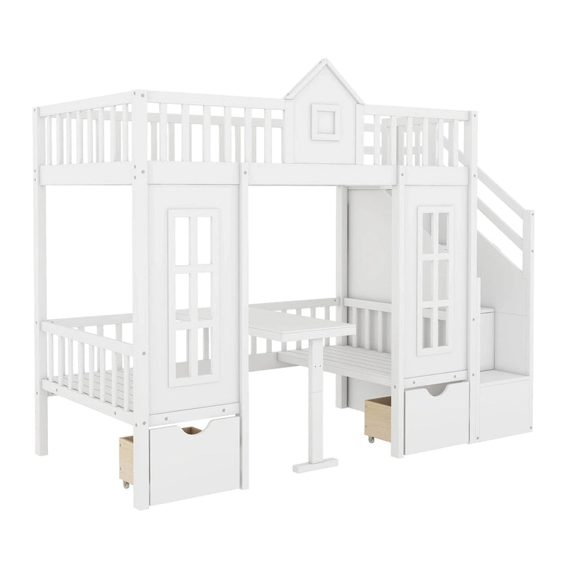 Twin-Over-Twin Bunk Bed with Changeable Table, Bunk Bed Turn into Upper Bed and Down Desk -Gray
