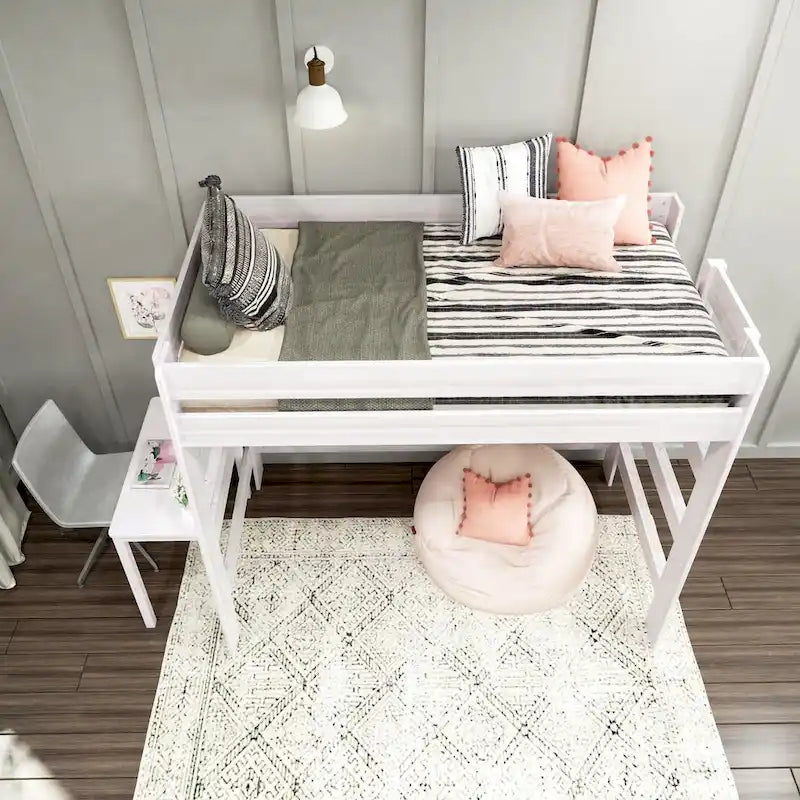 Max and Lily Farmhouse Twin-Size High Loft Bed with Desk