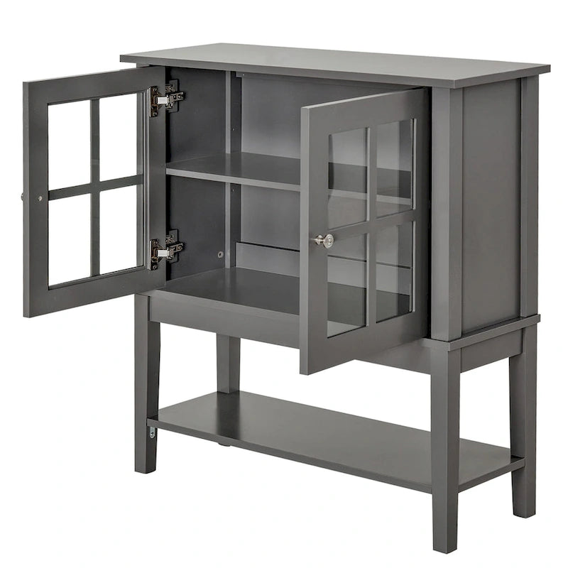 HOMCOM Modern Kitchen Credenza & Sideboard Buffet Cabinet with 2 Swinging Glass Doors & Ample Storage Space