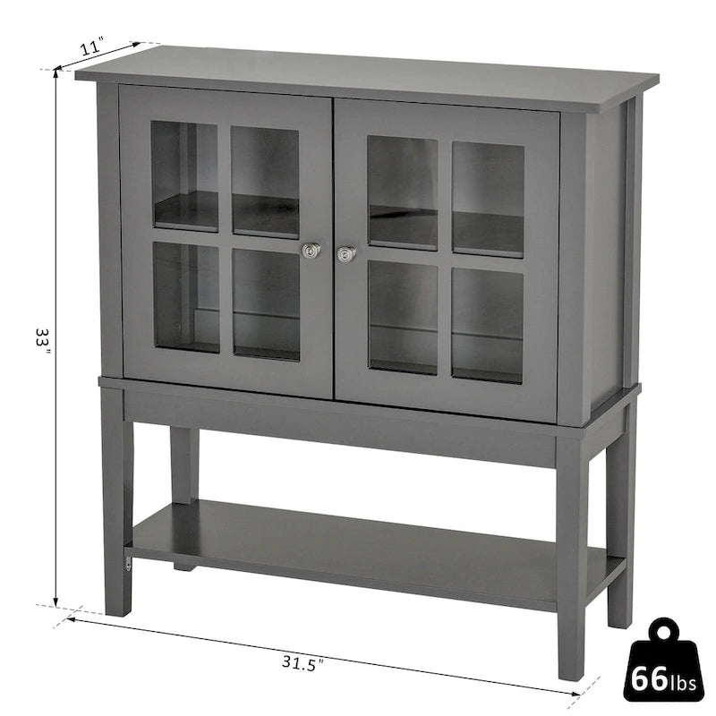 HOMCOM Modern Kitchen Credenza & Sideboard Buffet Cabinet with 2 Swinging Glass Doors & Ample Storage Space