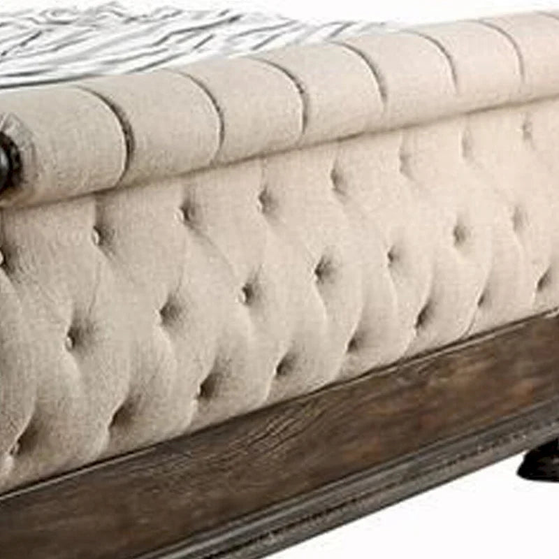 California King Bed with Sleigh Headboard and Footboard, Brown and Beige