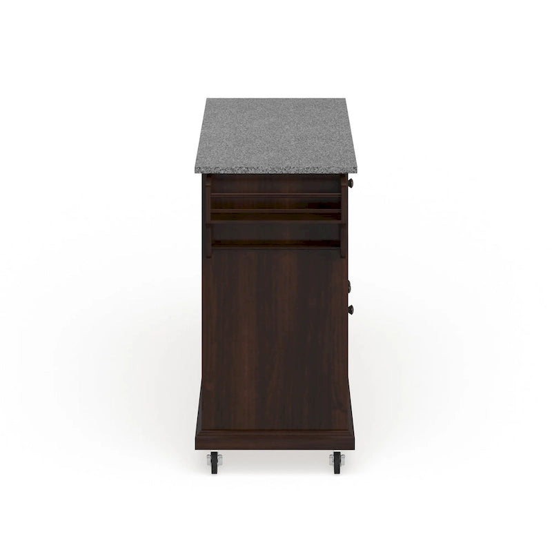 Crosley Full Size Granite Top Vintage Mahogany Kitchen Cart - 18d x 51.5w x 36h