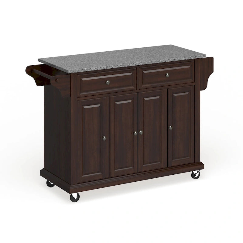 Crosley Full Size Granite Top Vintage Mahogany Kitchen Cart - 18d x 51.5w x 36h