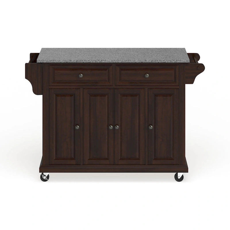 Crosley Full Size Granite Top Vintage Mahogany Kitchen Cart - 18d x 51.5w x 36h