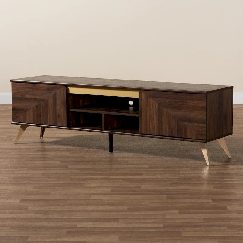 Graceland Mid-Century Modern Transitional Walnut Brown Finished Wood 2-Door TV Stand