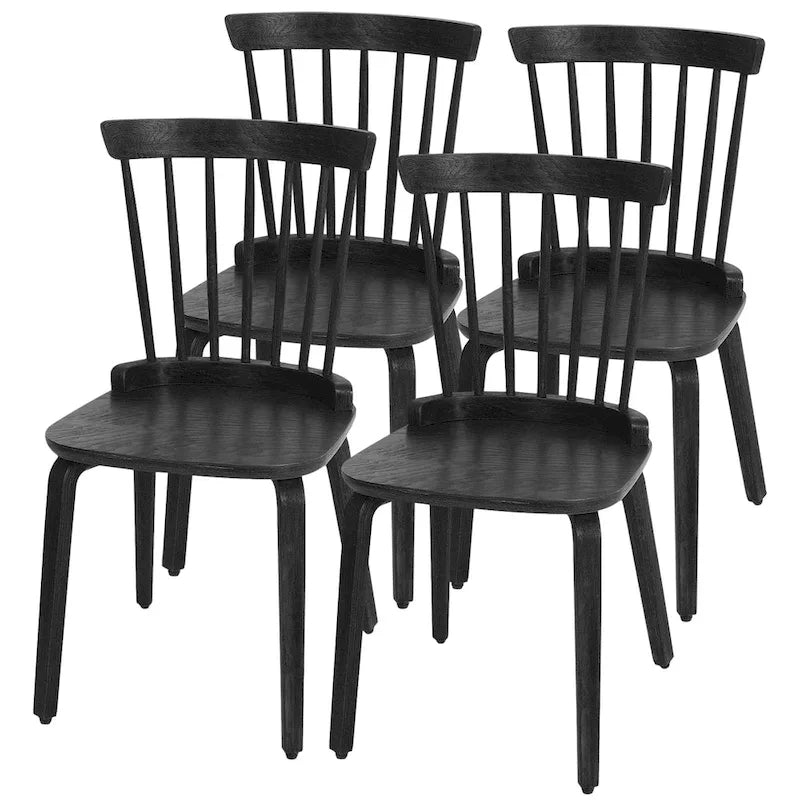 Farmhouse Spindle-back Windsor Dining Chairs with Bentwood Legs, Black - 33.5H x 17.72W x 19.7D