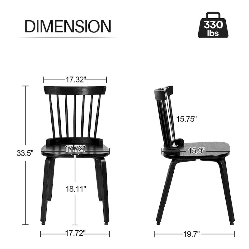 Farmhouse Spindle-back Windsor Dining Chairs with Bentwood Legs, Black - 33.5H x 17.72W x 19.7D