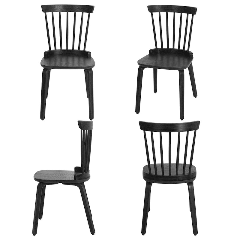 Farmhouse Spindle-back Windsor Dining Chairs with Bentwood Legs, Black - 33.5H x 17.72W x 19.7D