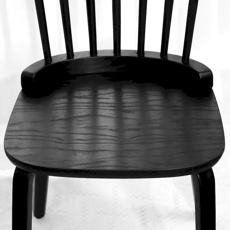 Farmhouse Spindle-back Windsor Dining Chairs with Bentwood Legs, Black - 33.5H x 17.72W x 19.7D