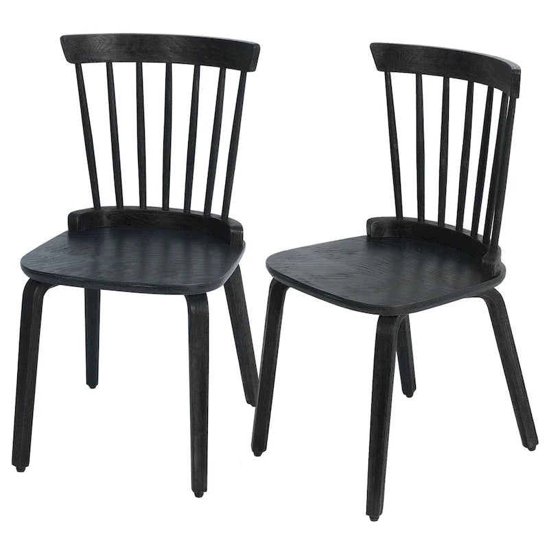 Farmhouse Spindle-back Windsor Dining Chairs with Bentwood Legs, Black - 33.5H x 17.72W x 19.7D