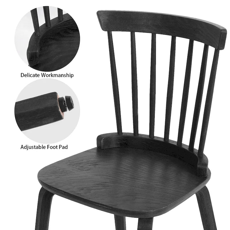 Farmhouse Spindle-back Windsor Dining Chairs with Bentwood Legs, Black - 33.5H x 17.72W x 19.7D