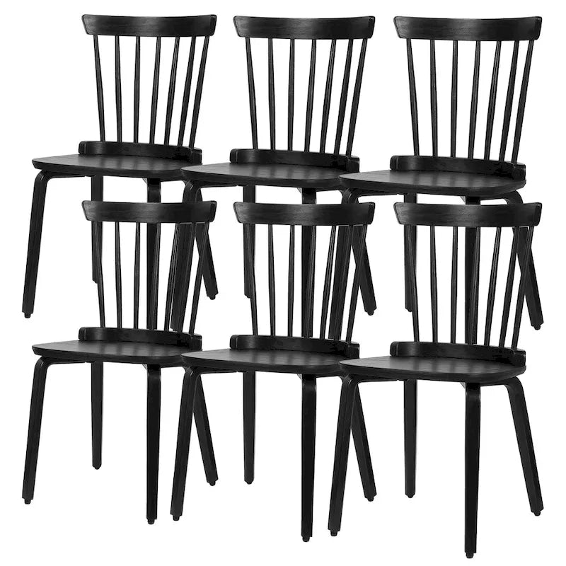 Farmhouse Spindle-back Windsor Dining Chairs with Bentwood Legs, Black - 33.5H x 17.72W x 19.7D