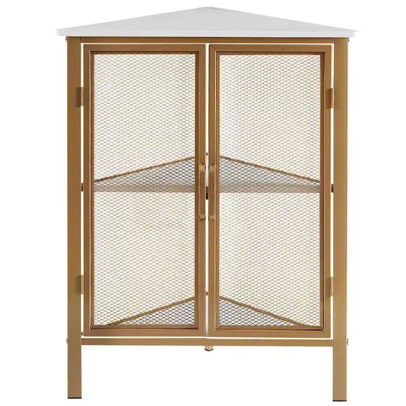 Industrial Triangle Corner Table with Dual Door and 3-tier Shelf Storage Cabinet