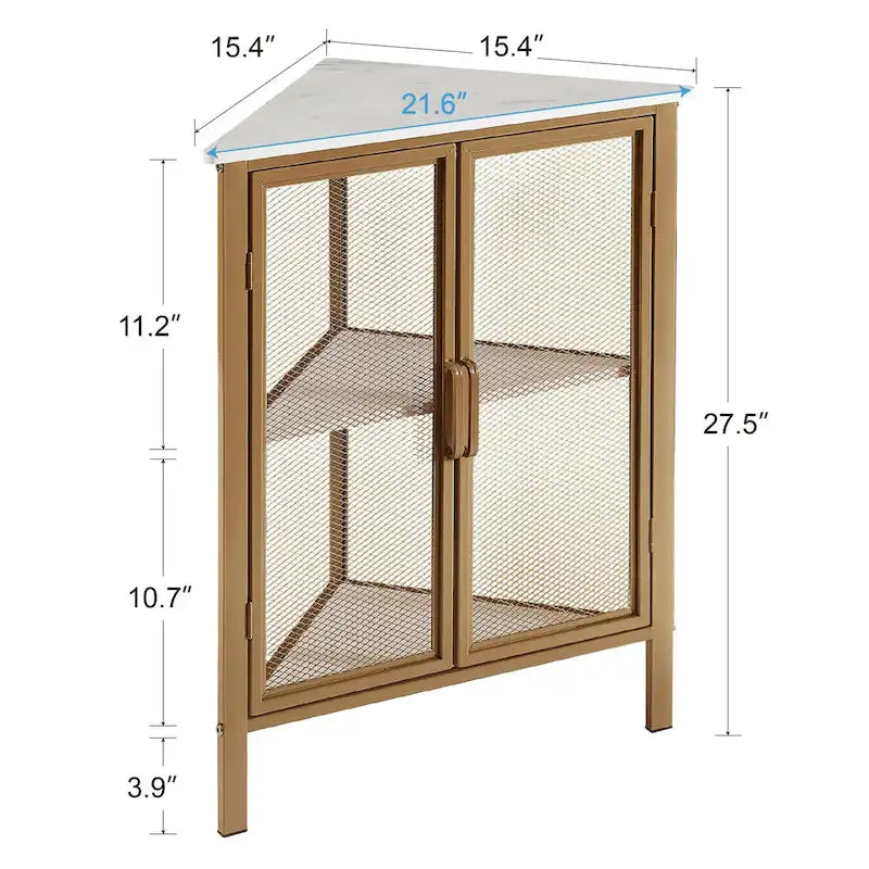 Industrial Triangle Corner Table with Dual Door and 3-tier Shelf Storage Cabinet