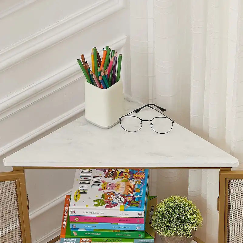 Industrial Triangle Corner Table with Dual Door and 3-tier Shelf Storage Cabinet