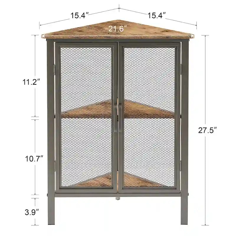Industrial Triangle Corner Table with Dual Door and 3-tier Shelf Storage Cabinet