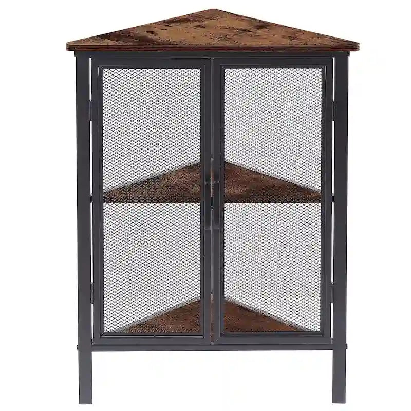 Industrial Triangle Corner Table with Dual Door and 3-tier Shelf Storage Cabinet