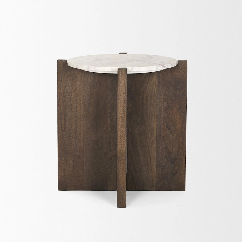 Bianca Dark Brown Wood w/ Marble Round Accent Table - 22.0L x 22.0W x 22.0H