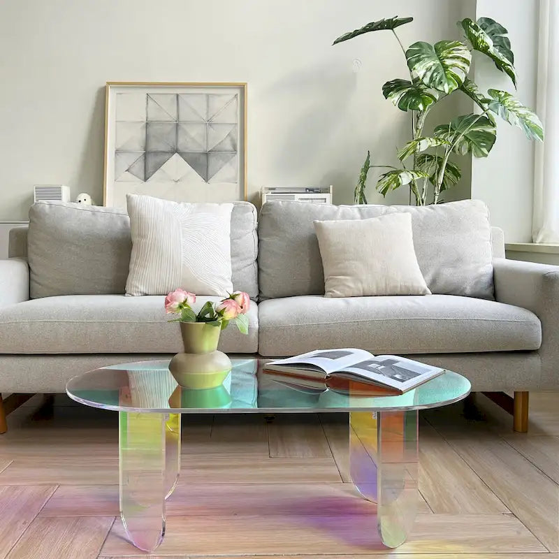 Acrylic Colorful Coffee Table Iridescent Glass End Table Side Table - 38x20x15
