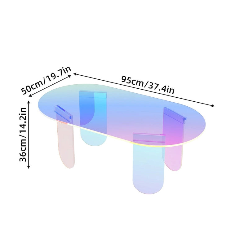 Acrylic Colorful Coffee Table Iridescent Glass End Table Side Table - 38x20x15