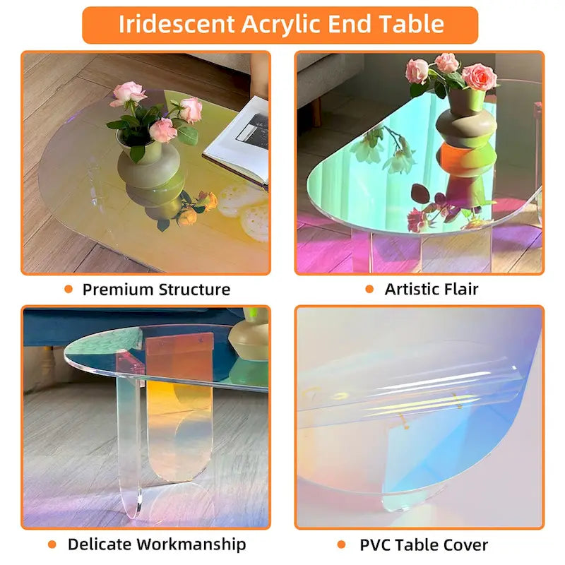 Acrylic Colorful Coffee Table Iridescent Glass End Table Side Table - 38x20x15