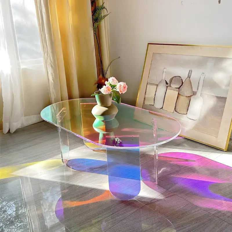 Acrylic Colorful Coffee Table Iridescent Glass End Table Side Table - 38x20x15