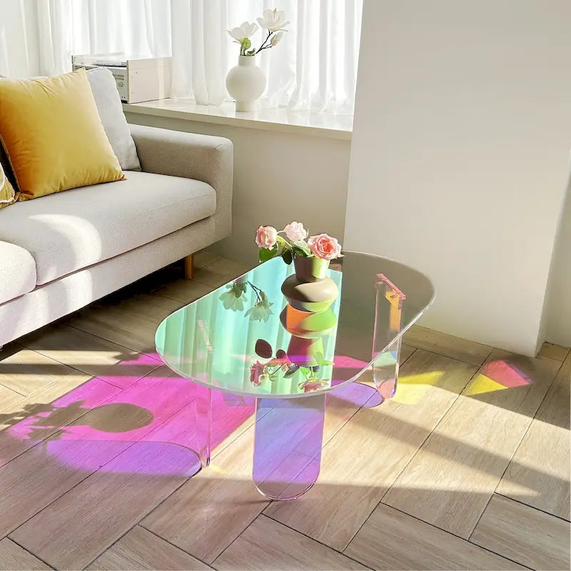 Acrylic Colorful Coffee Table Iridescent Glass End Table Side Table - 38x20x15