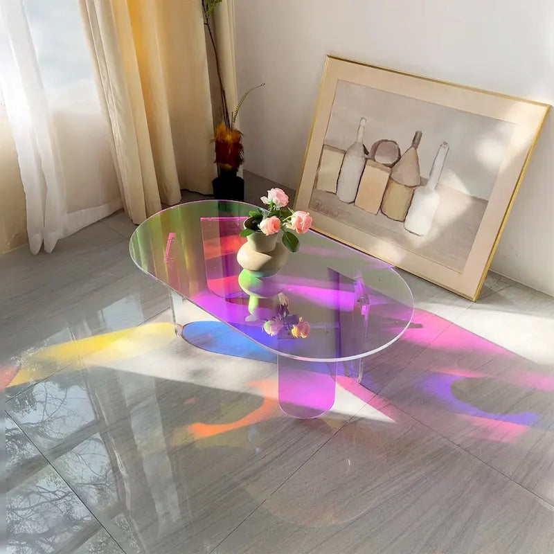 Acrylic Colorful Coffee Table Iridescent Glass End Table Side Table - 38x20x15