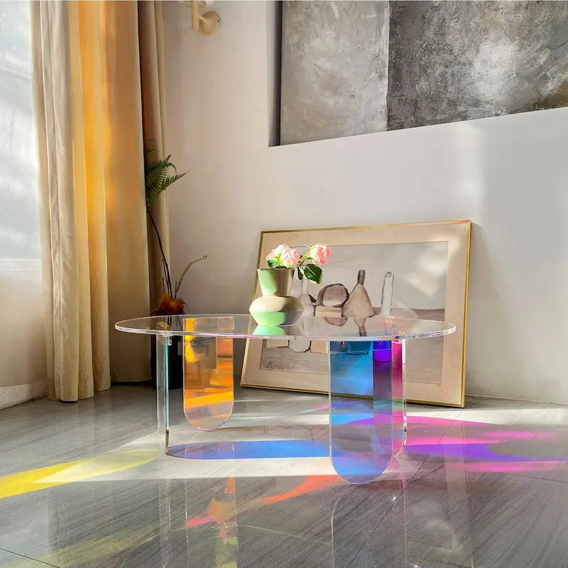 Acrylic Colorful Coffee Table Iridescent Glass End Table Side Table - 38x20x15