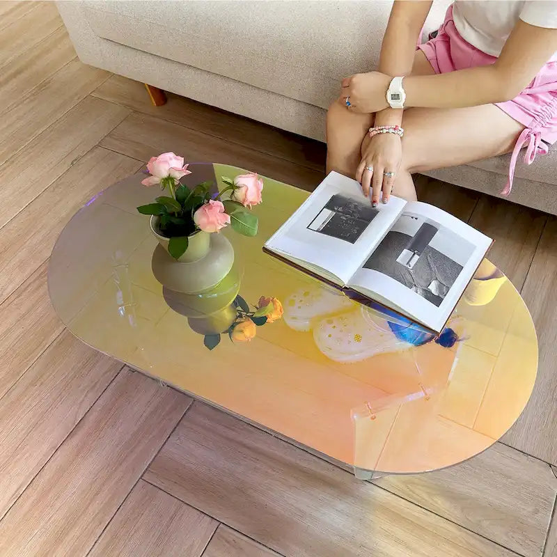 Acrylic Colorful Coffee Table Iridescent Glass End Table Side Table - 38x20x15