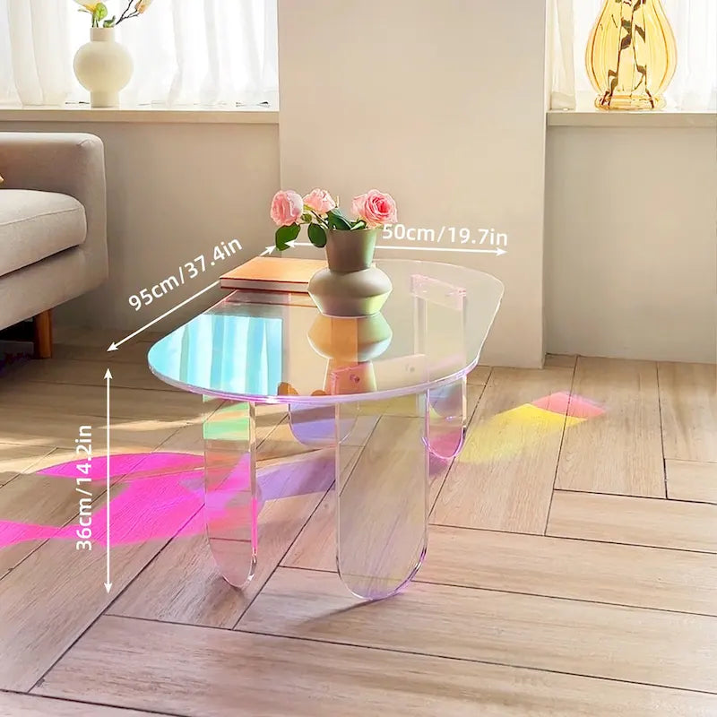 Acrylic Colorful Coffee Table Iridescent Glass End Table Side Table - 38x20x15